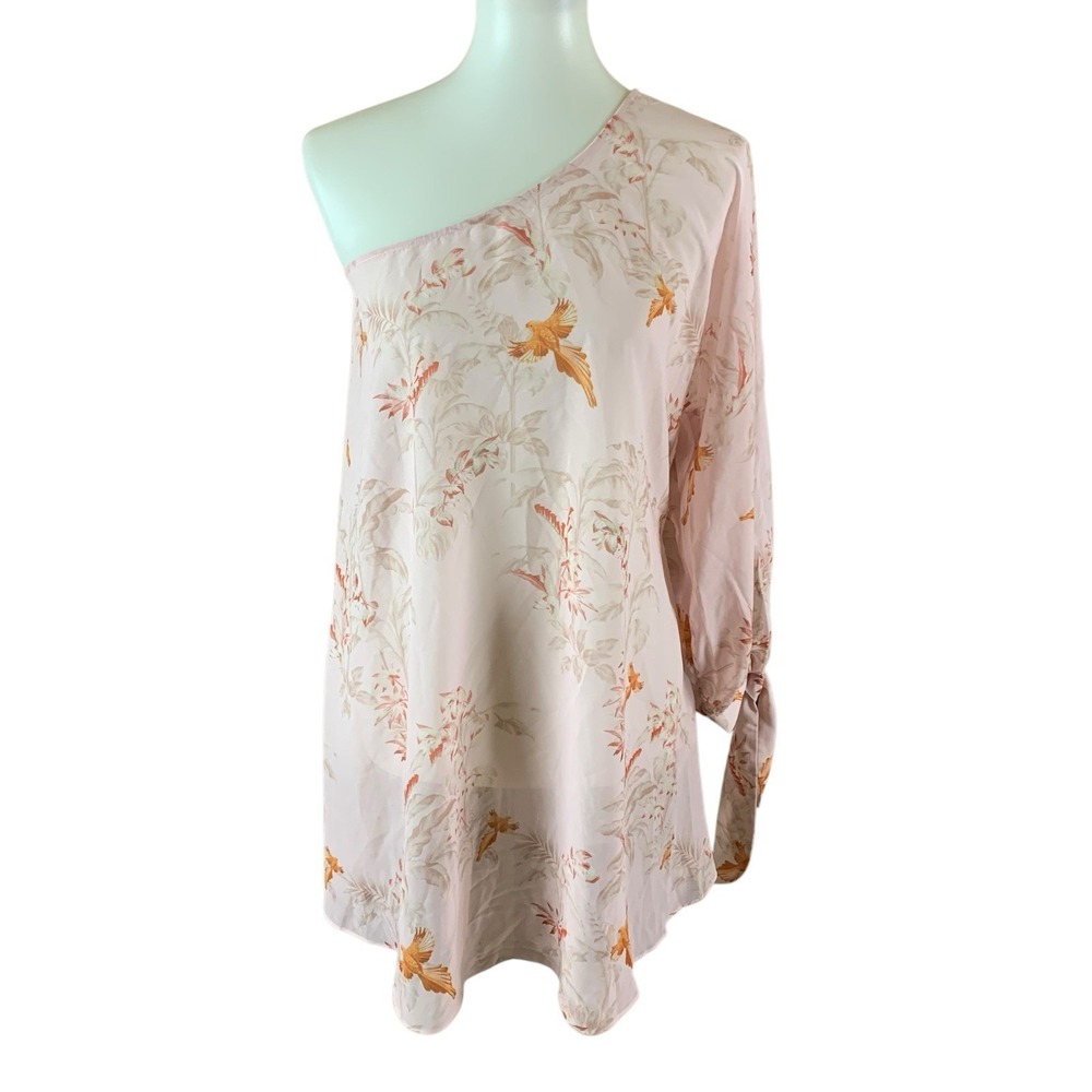 Ted Baker Pink One Shoulder Balloon‎ Sleeve Coverup Floral Print Tunic Top Small